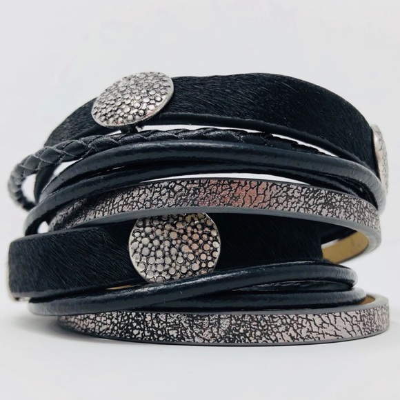 New French-design multi wrap leather bracelet - Picture 1 of 5